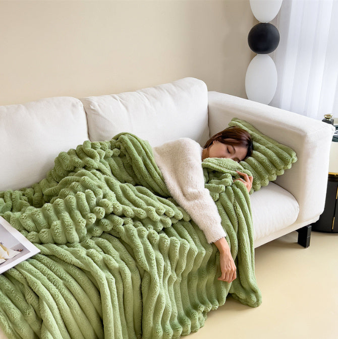 Soft Wind Bubble Velvet Blanket Warm Solid Rabbit Fur Blankets Double-sided Thickening Cover Throw Warm Fur Blanket Kamran Fashion
