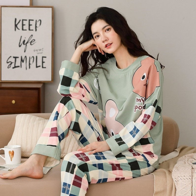 Pajamas Set Women Cute Cartoon Print Sleepwear 2 Piece Lounge Sets Kamran Fashion