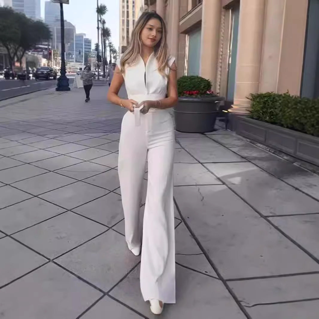 Solid Color Low Neck Sleeveless Tight Jumpsuit Kamran Fashion