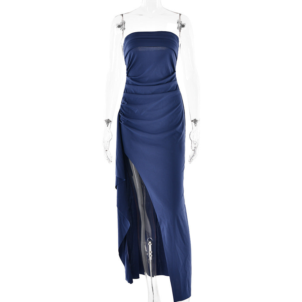 Strapless Split Long Dress Summer Fashion Pleated Bridesmaid Dress For Womens Party Wedding Clothing Kamran Fashion