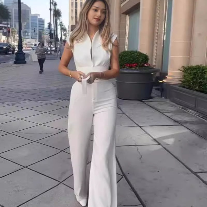 Solid Color Low Neck Sleeveless Tight Jumpsuit Kamran Fashion