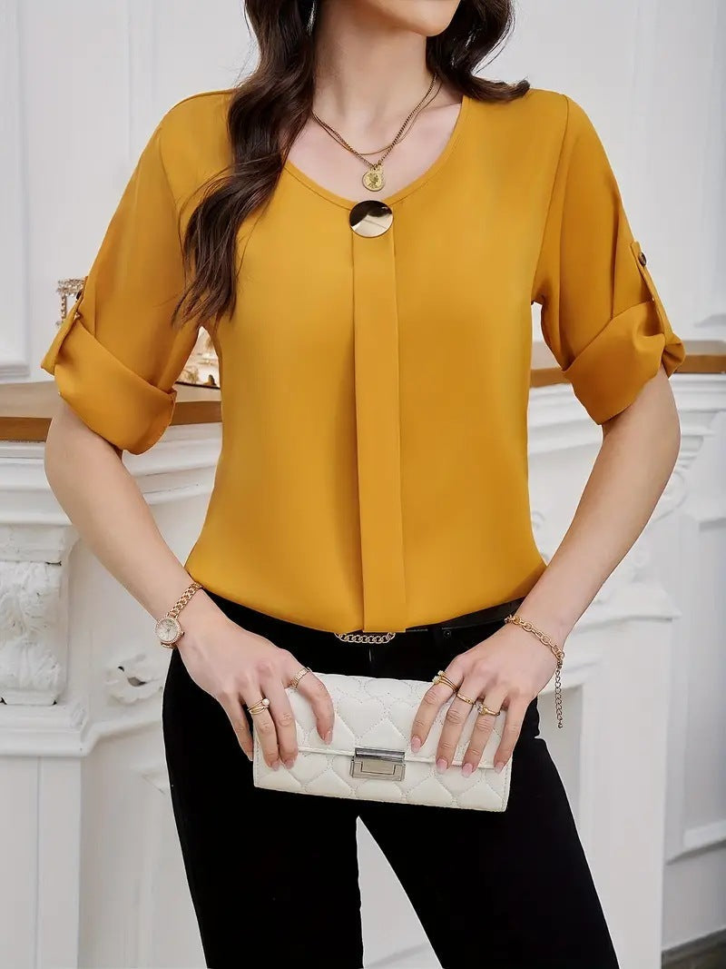 Business All-match Work Clothes Round Neck Roll Sleeve Simple Kamran Fashion