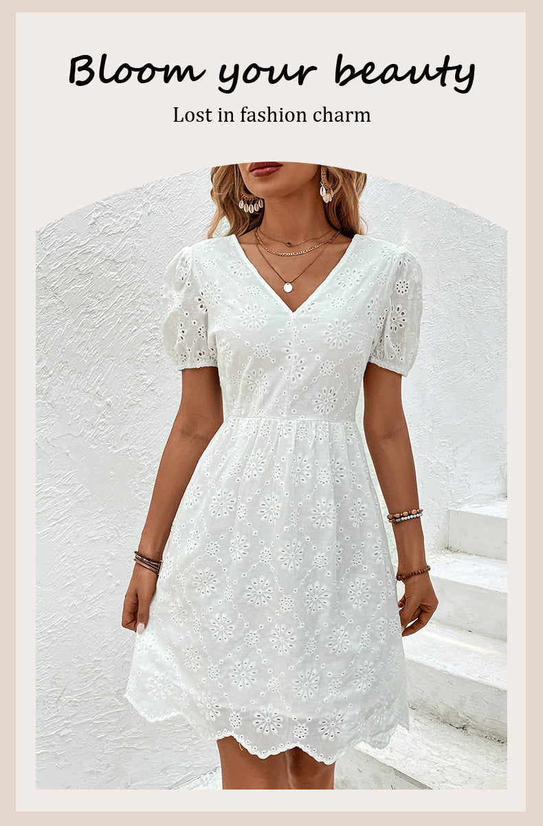 Women's Summer Wear V-free Neck Puff Sleeve Dress Kamran Fashion