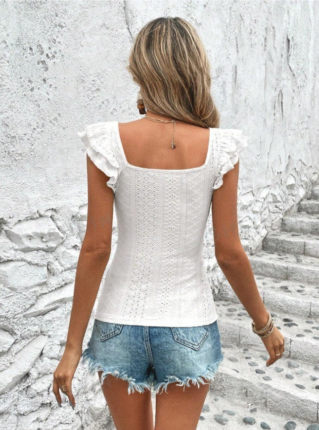 Women's Square Collar Ruffled Slim T-shirt Kamran Fashion
