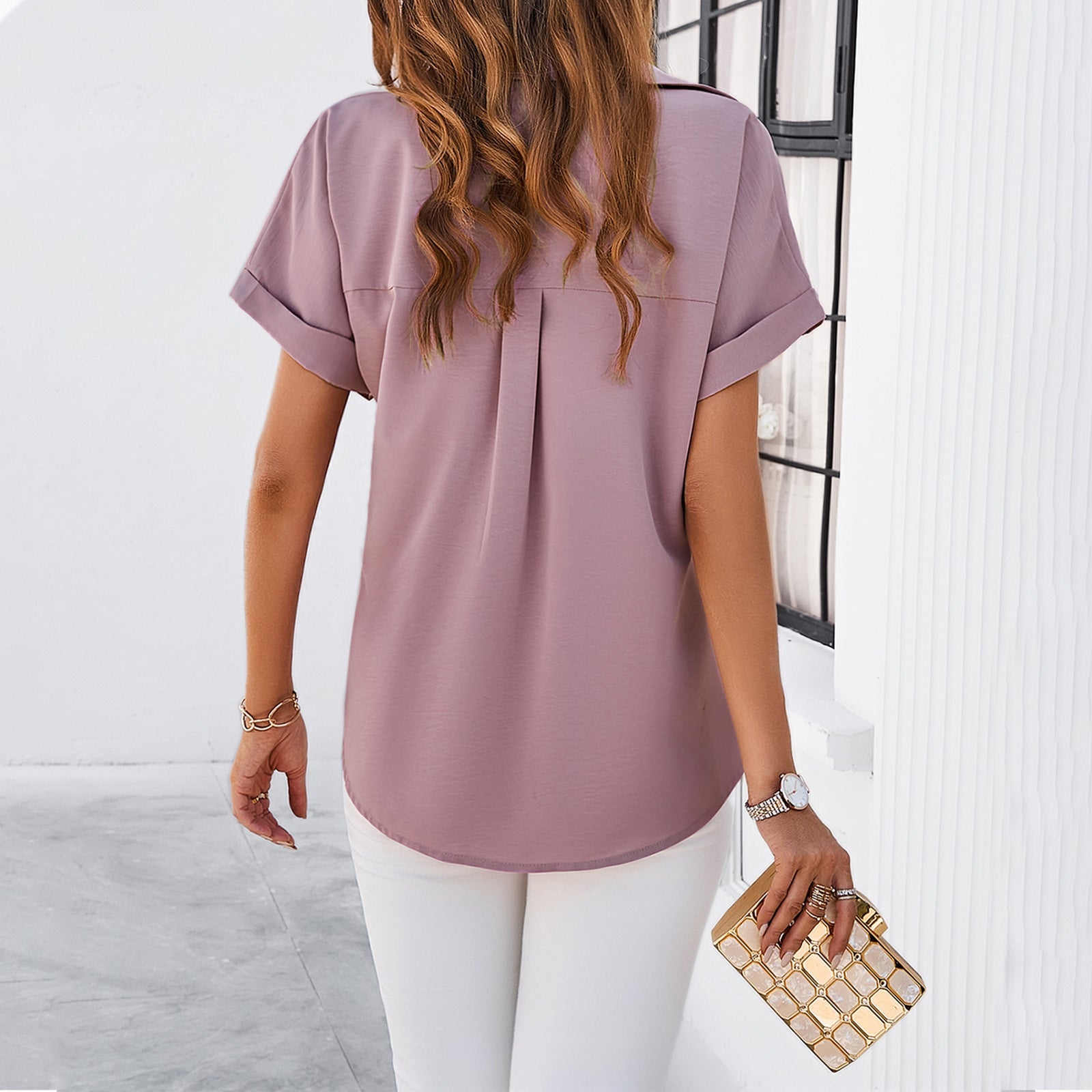 Spring And Summer Temperament Leisure Solid Color Stand Collar Shirt Kamran Fashion