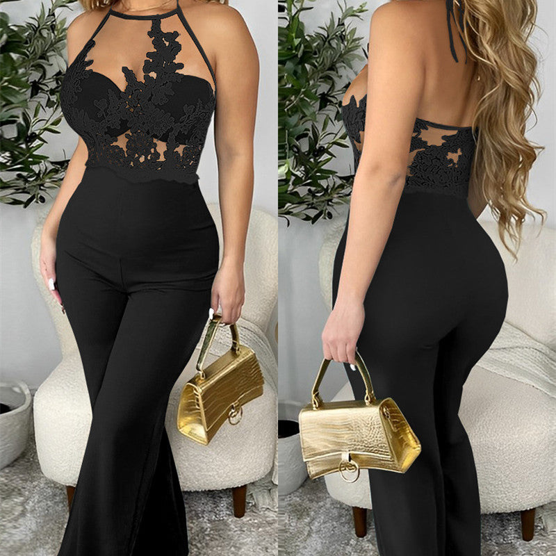 Ladies' Mesh Stitching Tight Jumpsuit Kamran Fashion