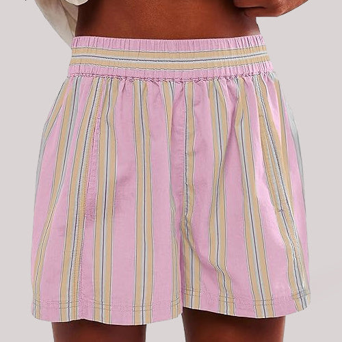Y2K Stripe Print Shorts Summer Fashion Elastic Beach Pants With Pockets Womens Clothing Kamran Fashion
