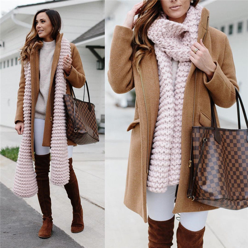 Fashion mid-length zipper stand collar woolen coat women Kamran Fashion
