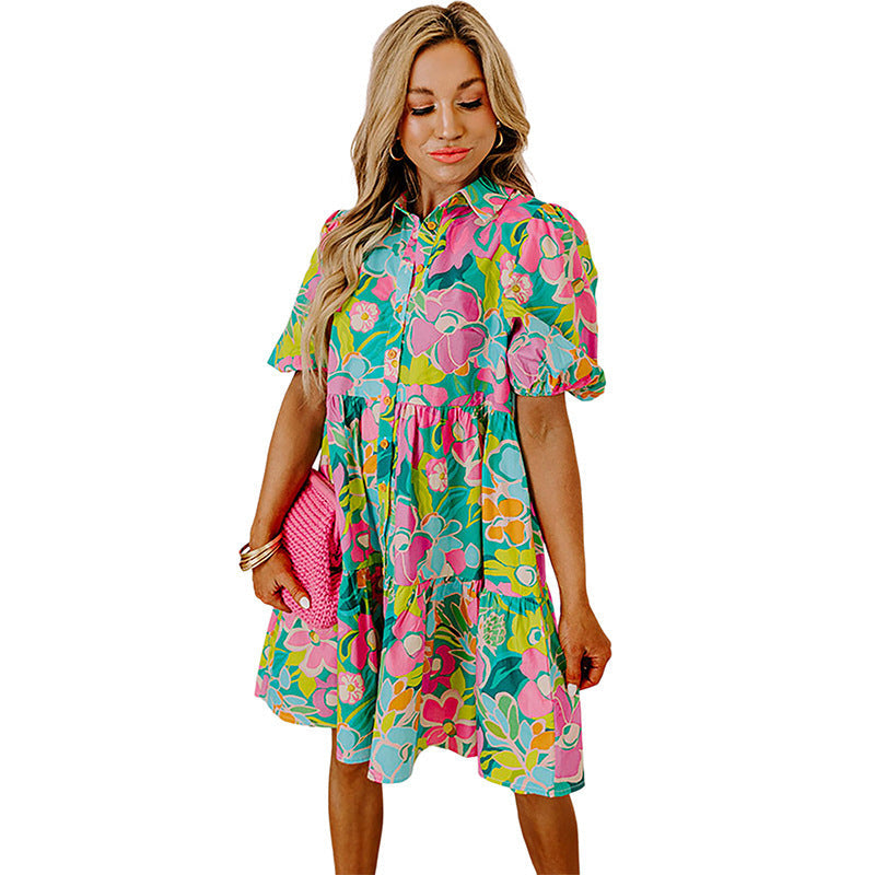 Summer Floral Print Puff Sleeve Dress Kamran Fashion
