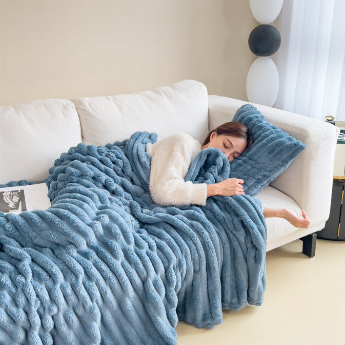 Soft Wind Bubble Velvet Blanket Warm Solid Rabbit Fur Blankets Double-sided Thickening Cover Throw Warm Fur Blanket Kamran Fashion