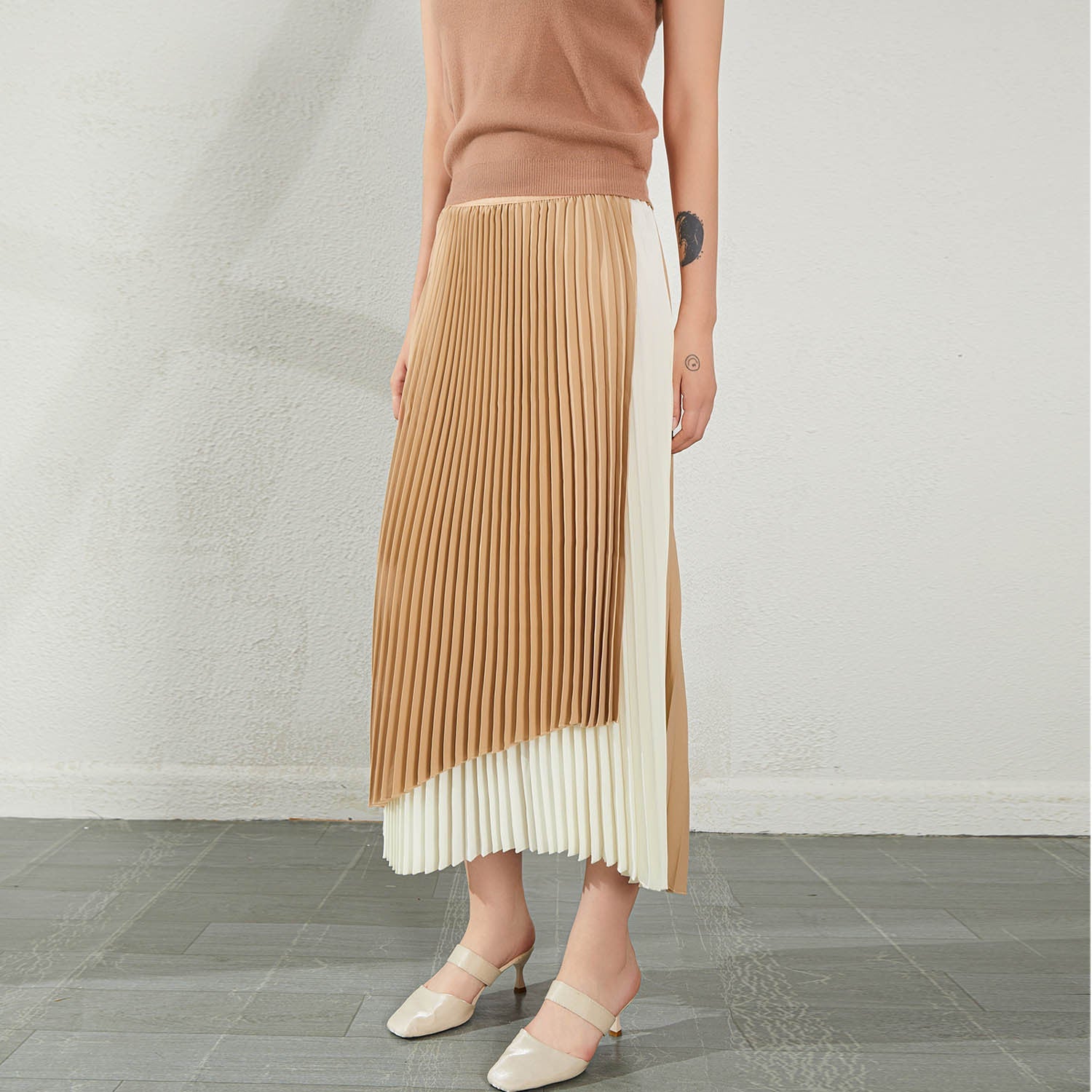 Women's Summer High Waist Irregular Color Matching Chiffon Skirt Kamran Fashion