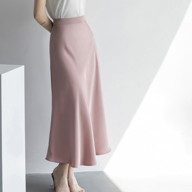 Women's Mid-length French Satin Skirt Summer High Waist Sheath Kamran Fashion