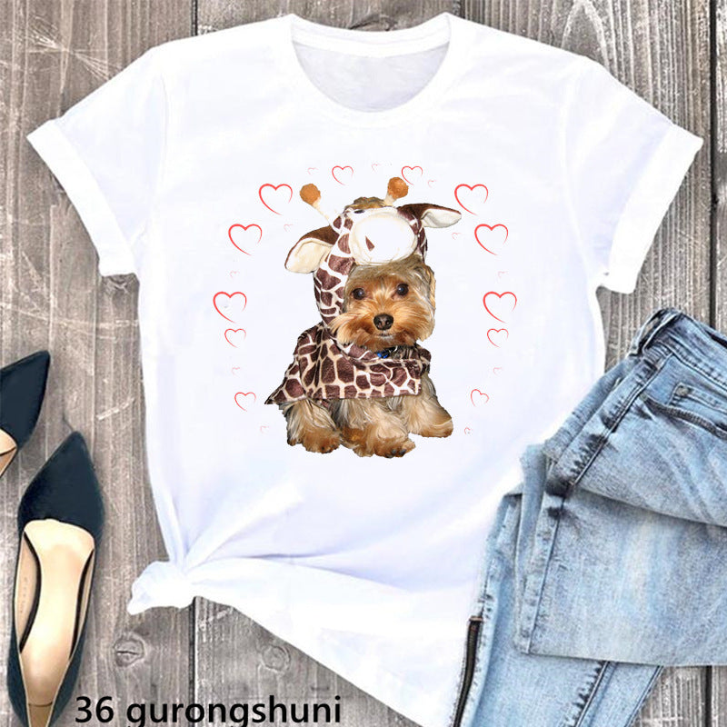 Summer Women's Clothing Schnauzer Dog Women's Printed Wear Clothes T-shirt Women Kamran Fashion