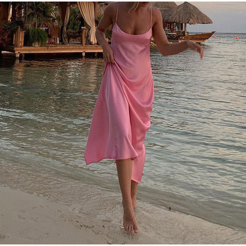 Women Camis Satin Long Dresses Elegant Sleeveless Slip Holiday Party Dresses Sexy Casual Backless Summer Dresses Kamran Fashion