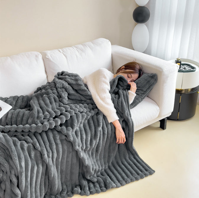 Soft Wind Bubble Velvet Blanket Warm Solid Rabbit Fur Blankets Double-sided Thickening Cover Throw Warm Fur Blanket Kamran Fashion