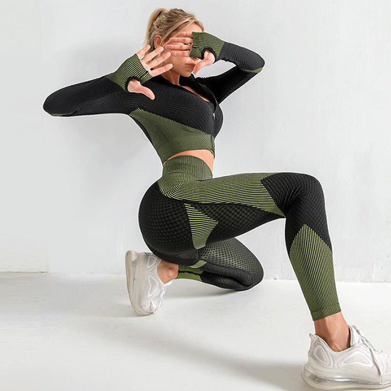 3PCS Yoga Set Seamless Sport Set Women Gym Clothing Leggings Women Crop Top Sports Bra Women Fitness Gym Set Womens Outfits Tracksuit Kamran Fashion