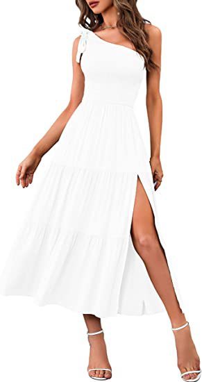 New Summer Fashion Women's One-shoulder Pleated Layered Hem Split Dress Kamran Fashion