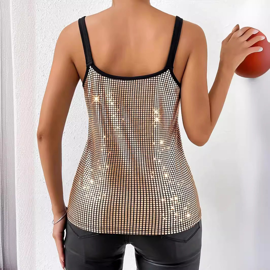 Summer Sequined Suspender Chain Vest Top Women's  Clothing Kamran Fashion
