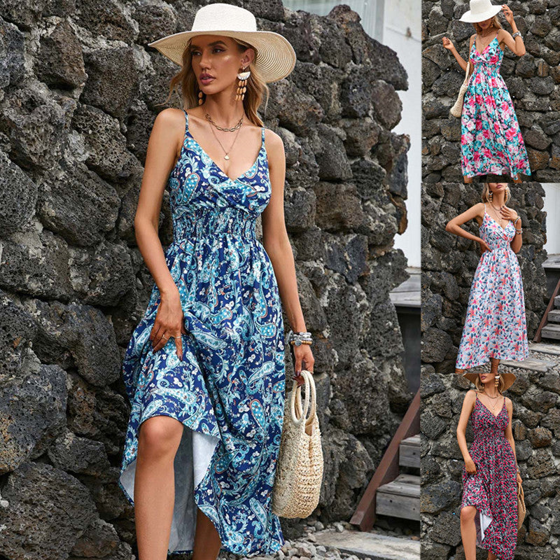 Fashionable Deep V Printed Slip Dress Summer Kamran Fashion