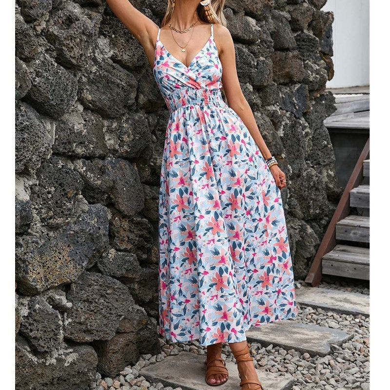 Fashionable Deep V Printed Slip Dress Summer Kamran Fashion