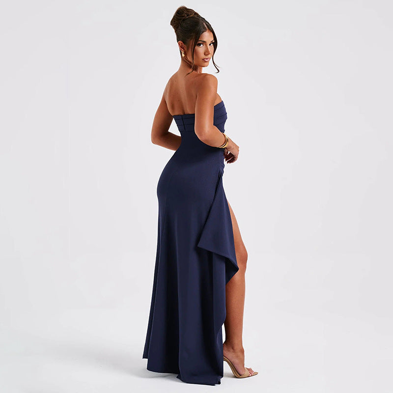 Strapless Split Long Dress Summer Fashion Pleated Bridesmaid Dress For Womens Party Wedding Clothing Kamran Fashion
