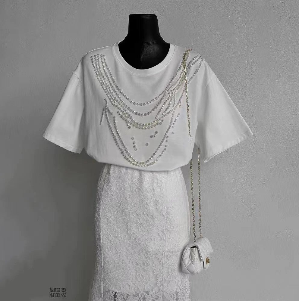 Heavy Industry Beads Pearl All-match Slimming And Fashionable Top Kamran Fashion