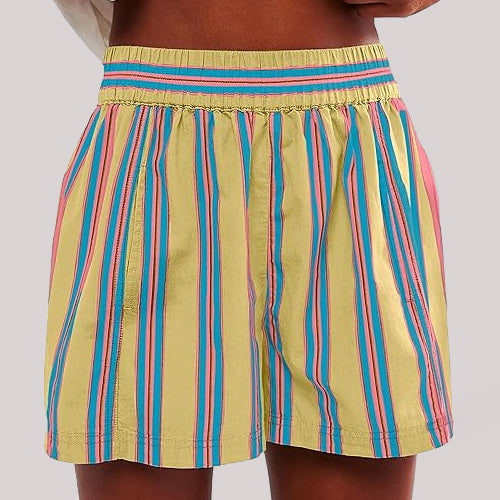 Y2K Stripe Print Shorts Summer Fashion Elastic Beach Pants With Pockets Womens Clothing Kamran Fashion