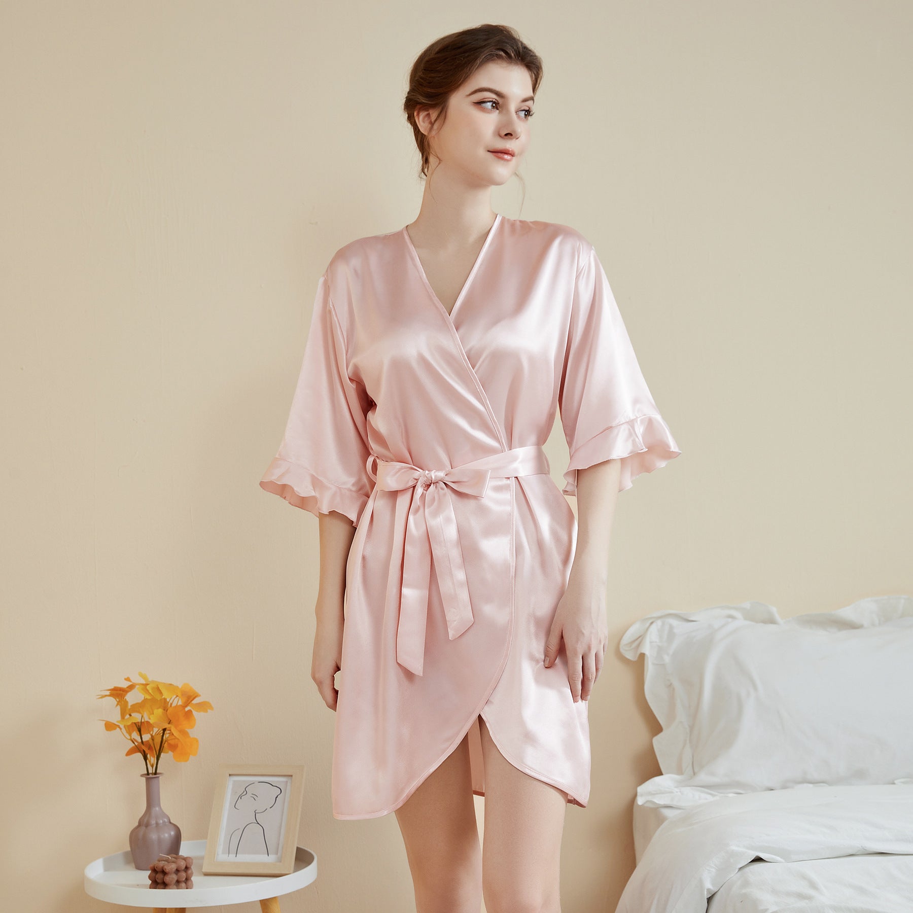 Ruffle Sleeve Cool Short Nightgown Bathrobe Home Wear Kamran Fashion