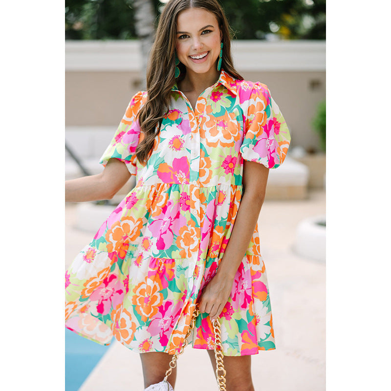 Summer Floral Print Puff Sleeve Dress Kamran Fashion