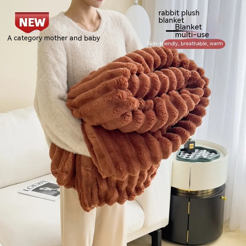 Soft Wind Bubble Velvet Blanket Warm Solid Rabbit Fur Blankets Double-sided Thickening Cover Throw Warm Fur Blanket Kamran Fashion