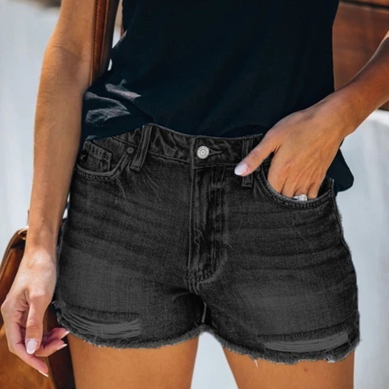 Summer Hole Denim Shorts Female Fringe Jeans Kamran Fashion