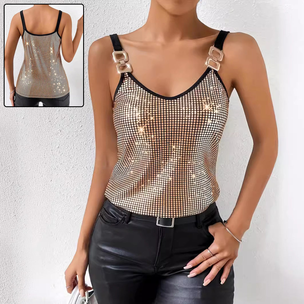 Summer Sequined Suspender Chain Vest Top Women's  Clothing Kamran Fashion