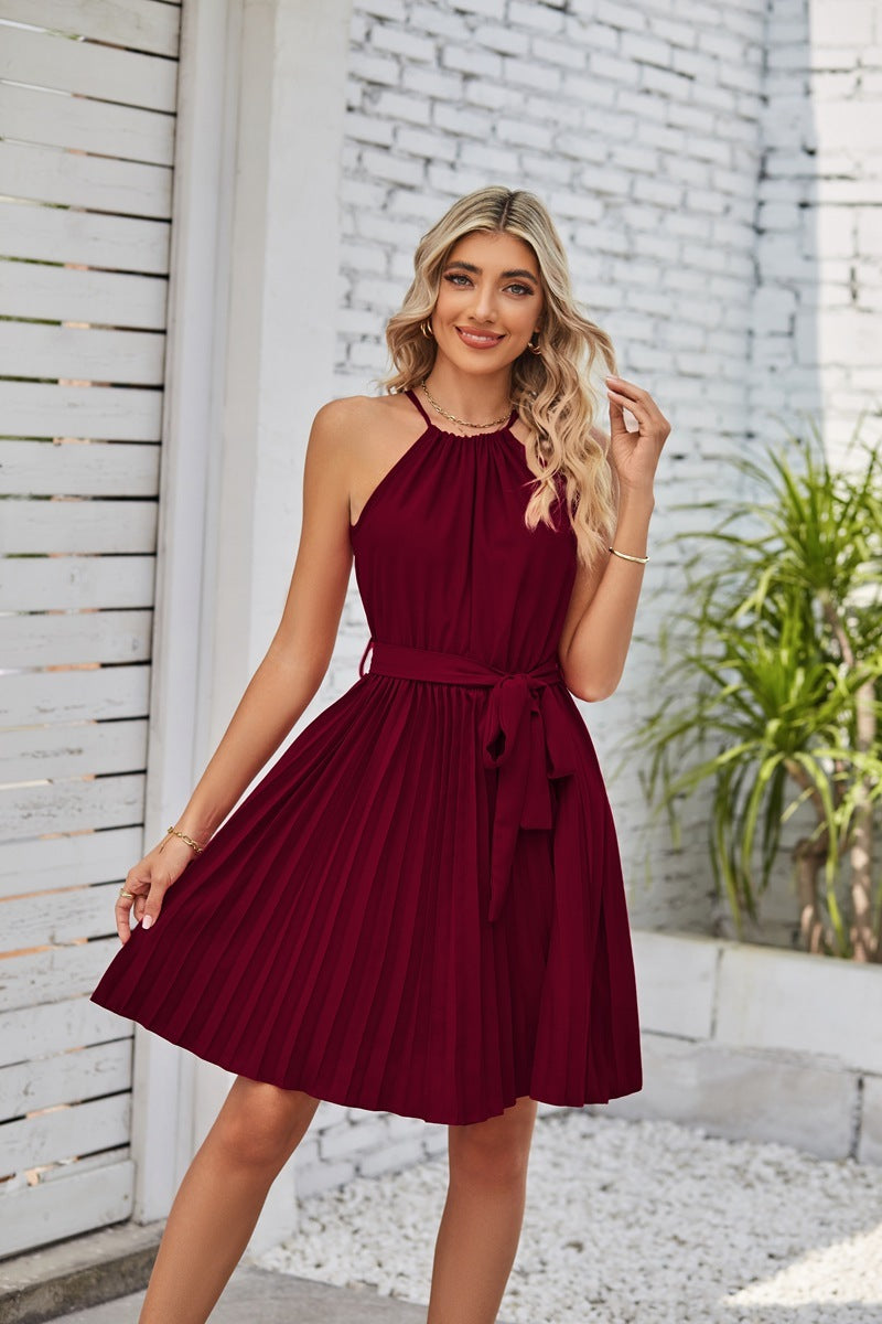 Halter Strapless Dresses For Women Solid Pleated Skirt Summer Beach Sundress Kamran Fashion