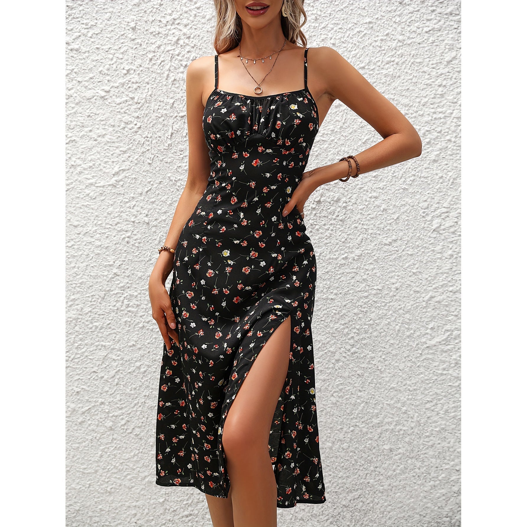 New Polka Dot Print Suspender Dress Summer Sexy Split Long Dresses For Womens Clothing Kamran Fashion