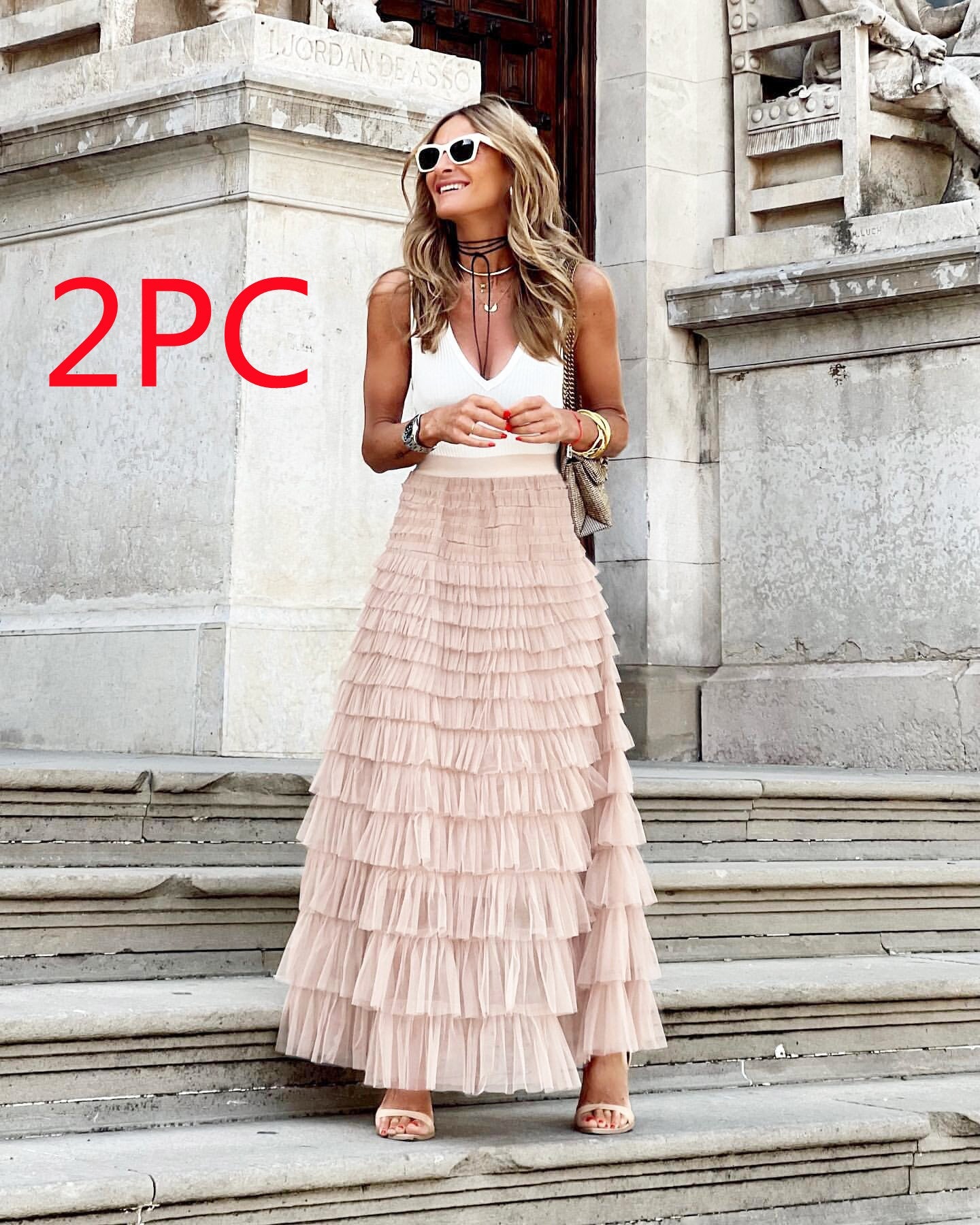 Layered Ruffles Cake Skirt Summer Fashion A Line Swing Mesh Long Skirt Party Dress Women Kamran Fashion