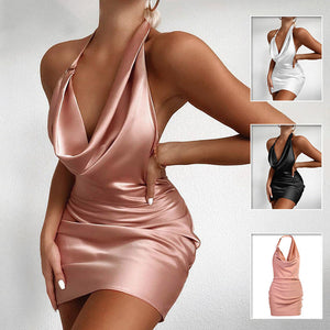 Satin Party Dress V Neck Backless Mini Sleeveless Summer Party Dress Kamran Fashion