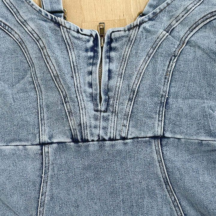 New U-neck Suspender Denim Dress Summer Casual Tight Slim Fit Dresses With Slit Design Womens Clothing Kamran Fashion