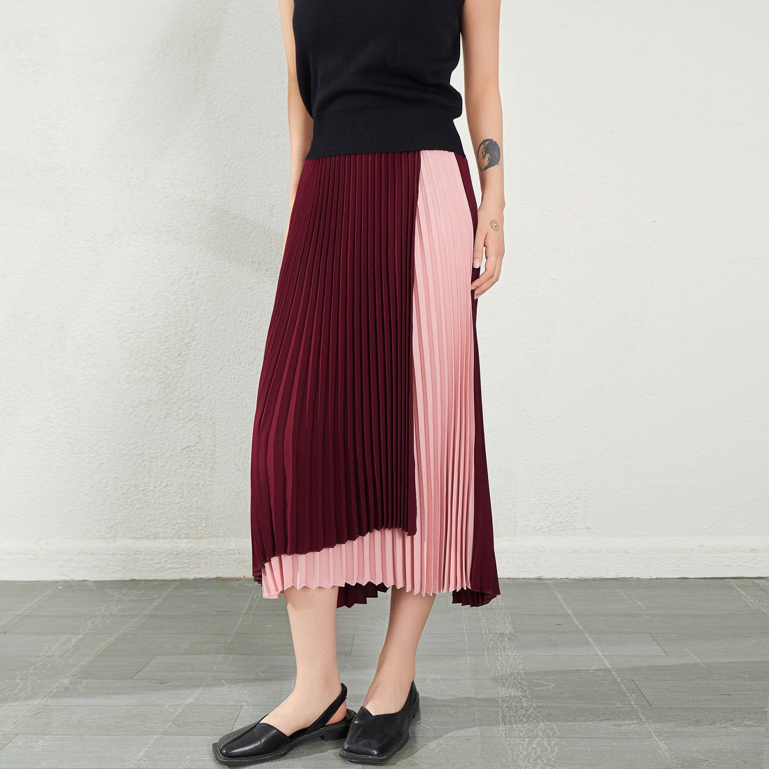 Women's Summer High Waist Irregular Color Matching Chiffon Skirt Kamran Fashion