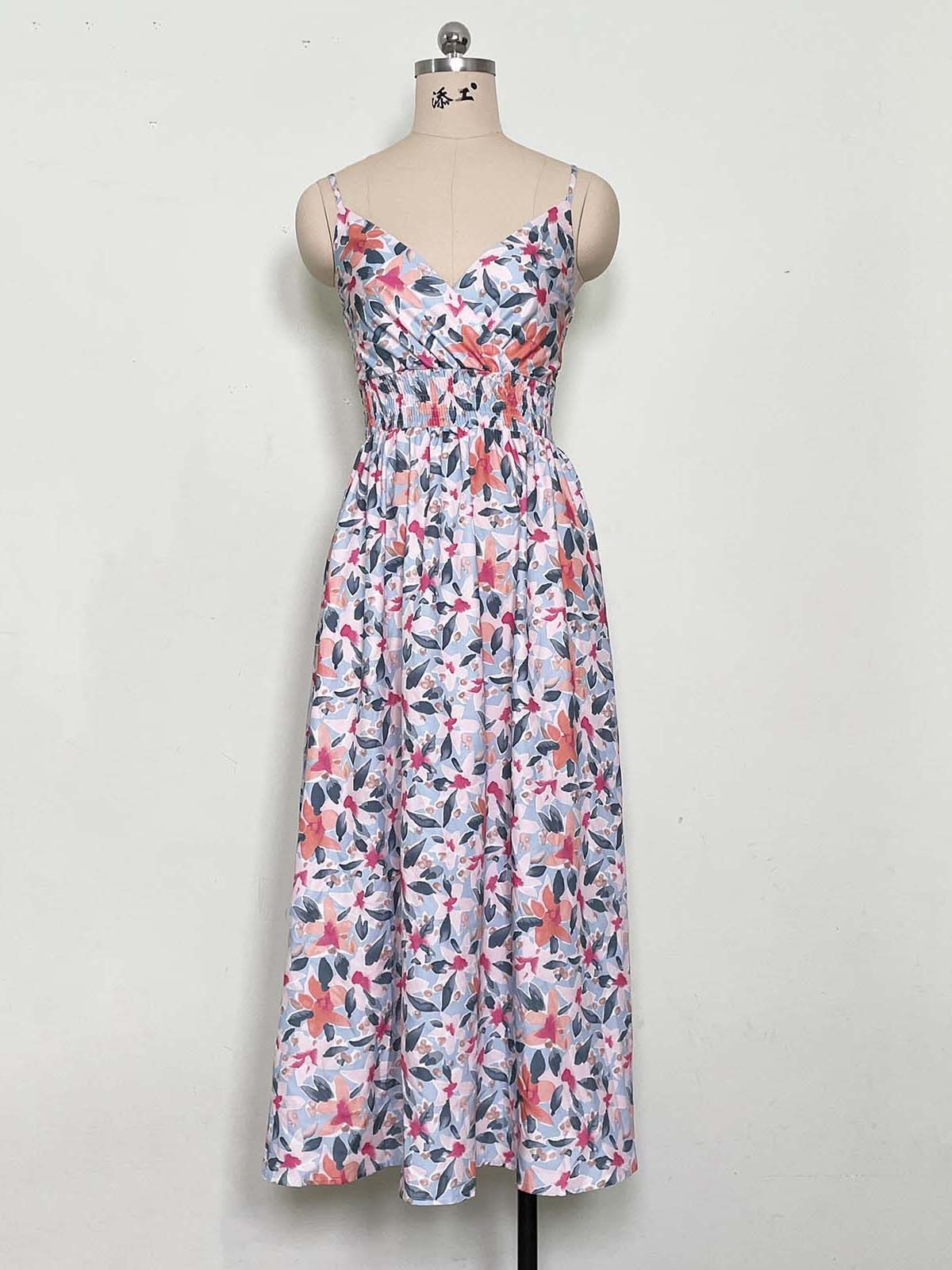 Fashionable Deep V Printed Slip Dress Summer Kamran Fashion