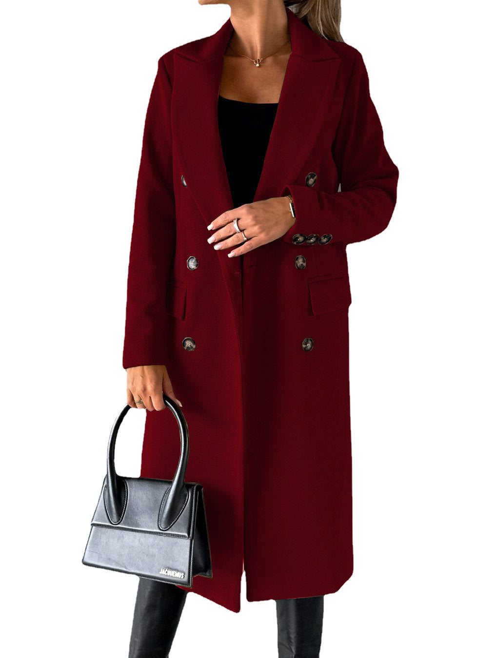 Double Breasted Lapel Coat Winter Fashion Solid Slim Long Jacket Long Sleeve Tops Womens Clothing Kamran Fashion
