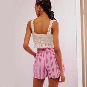 Y2K Stripe Print Shorts Summer Fashion Elastic Beach Pants With Pockets Womens Clothing Kamran Fashion