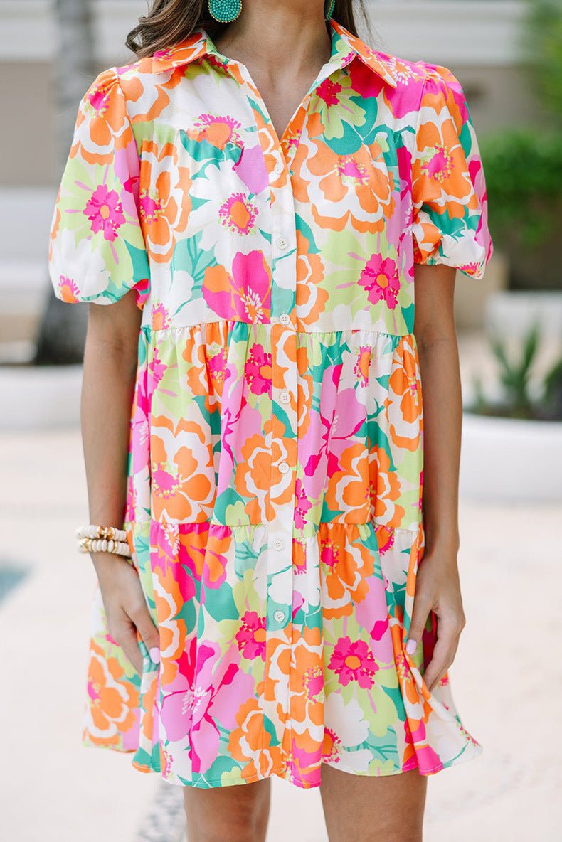 Summer Floral Print Puff Sleeve Dress Kamran Fashion