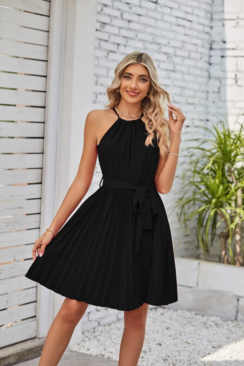 Halter Strapless Dresses For Women Solid Pleated Skirt Summer Beach Sundress Kamran Fashion
