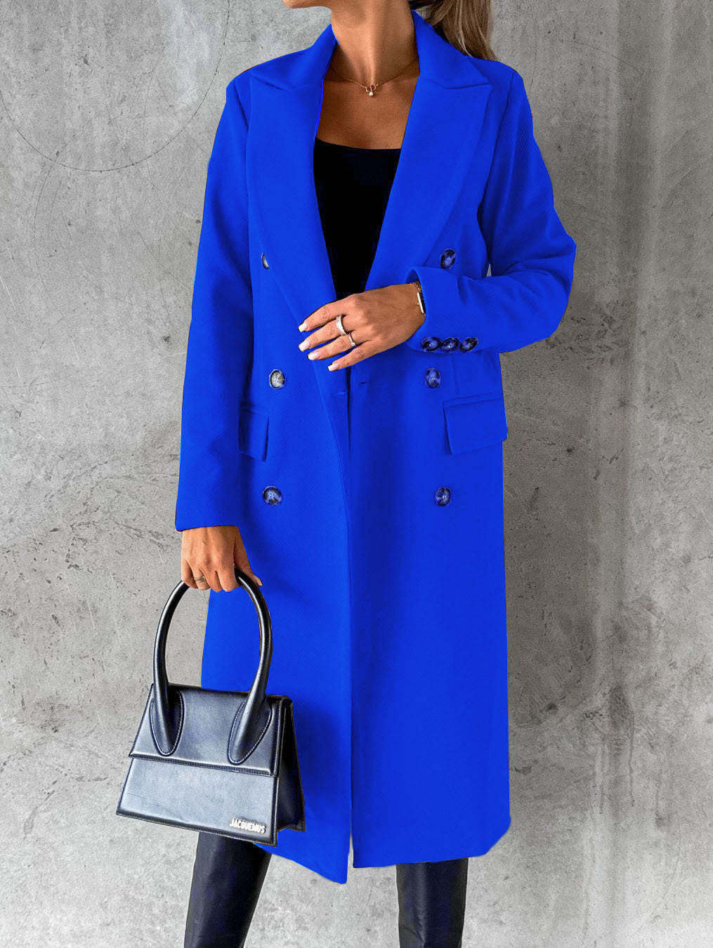 Double Breasted Lapel Coat Winter Fashion Solid Slim Long Jacket Long Sleeve Tops Womens Clothing Kamran Fashion