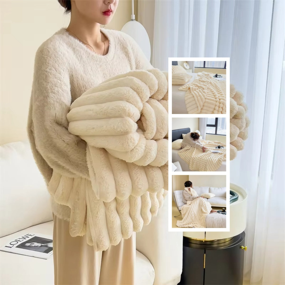 Soft Wind Bubble Velvet Blanket Warm Solid Rabbit Fur Blankets Double-sided Thickening Cover Throw Warm Fur Blanket Kamran Fashion