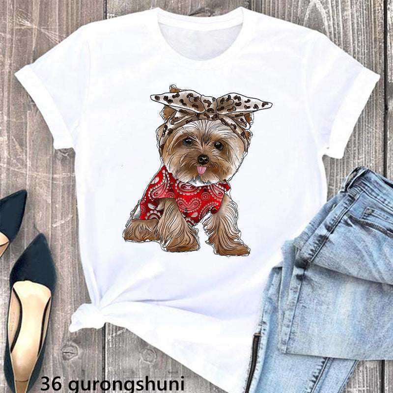 Summer Women's Clothing Schnauzer Dog Women's Printed Wear Clothes T-shirt Women Kamran Fashion