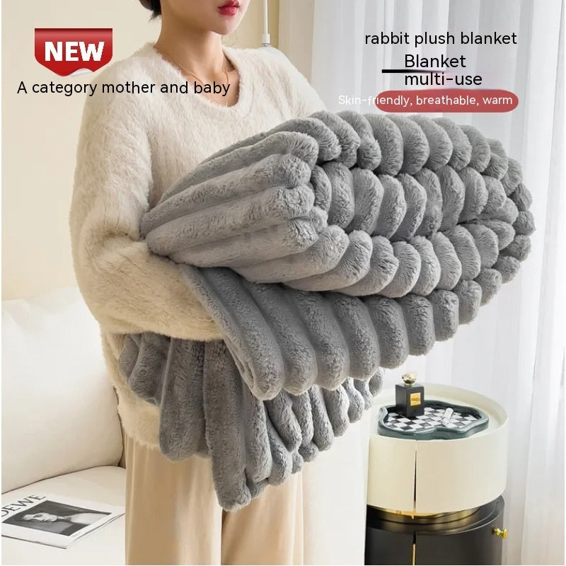 Soft Wind Bubble Velvet Blanket Warm Solid Rabbit Fur Blankets Double-sided Thickening Cover Throw Warm Fur Blanket Kamran Fashion