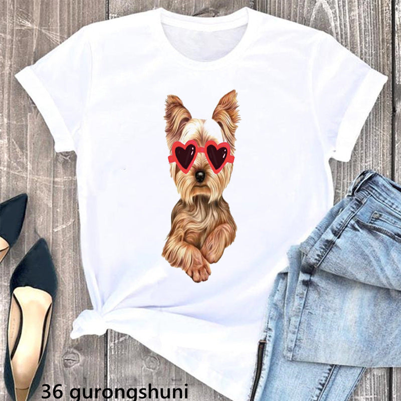 Summer Women's Clothing Schnauzer Dog Women's Printed Wear Clothes T-shirt Women Kamran Fashion