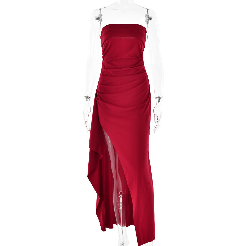 Strapless Split Long Dress Summer Fashion Pleated Bridesmaid Dress For Womens Party Wedding Clothing Kamran Fashion