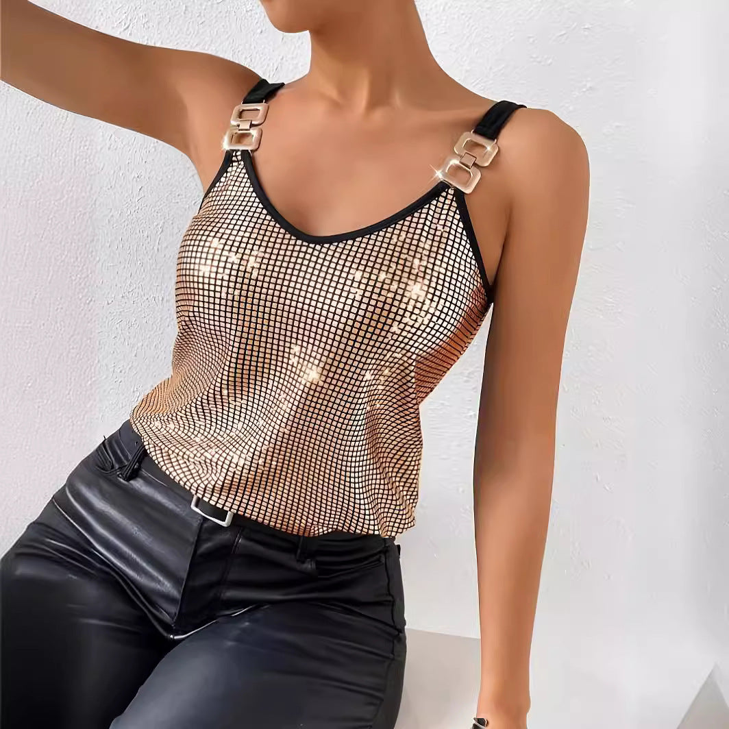 Summer Sequined Suspender Chain Vest Top Women's  Clothing Kamran Fashion
